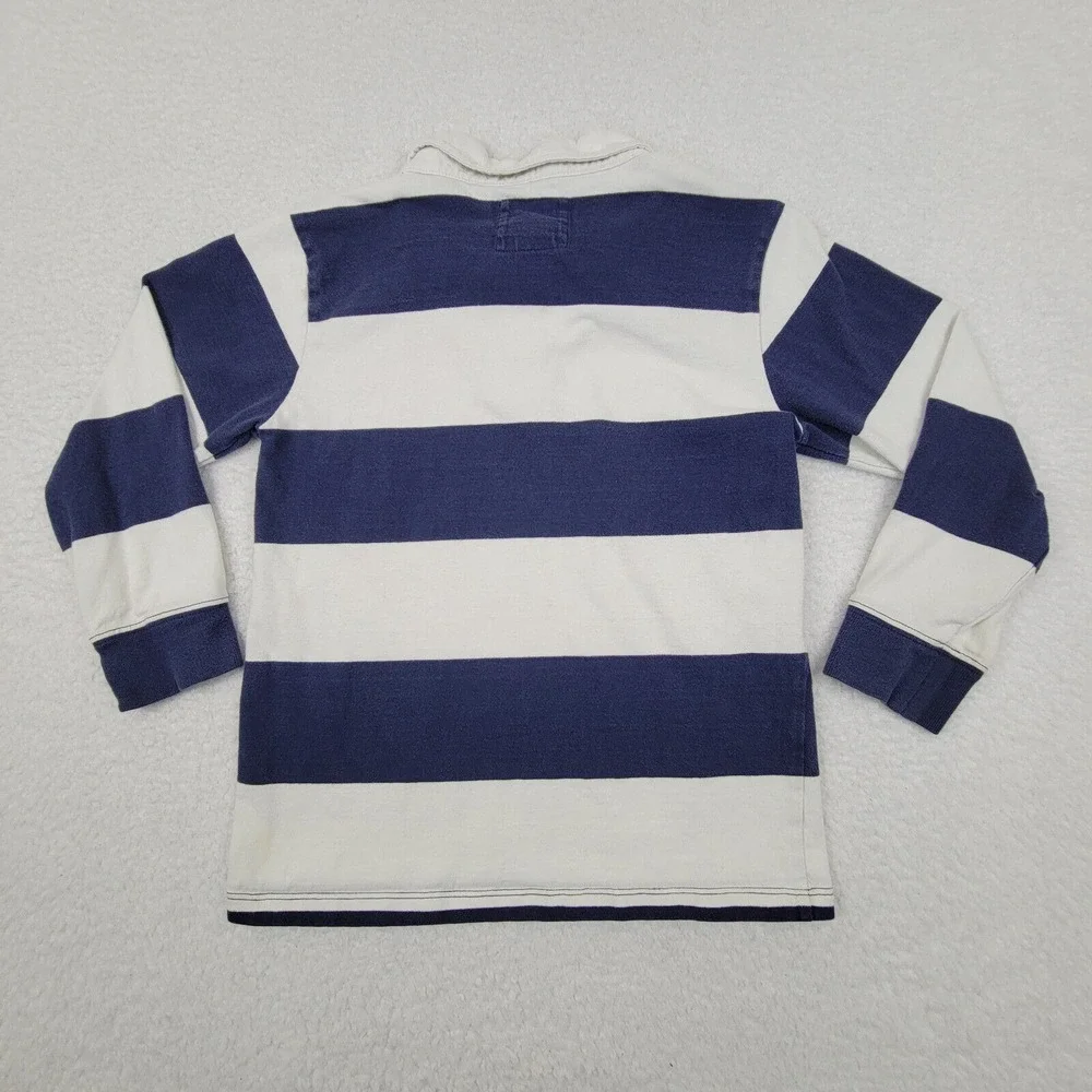OshKosh B'gosh Boys 6 Rugby Shirt Blue White Striped Cotton Long Sleeve‎ READ